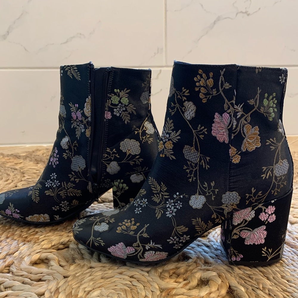 Black Floral Ankle Boots